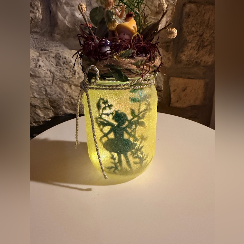 Fairy Silhouette Lighted Mason Jar - Yellow Decorative Night Light